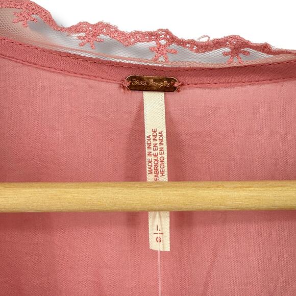 Free People Luna Top Mauve Glow Pink Lace Boho Peasant Shirt Women's Size Large - Picture 5 of 9